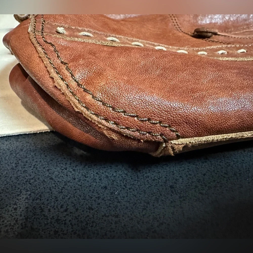 Lucky Brand Brown Italian Leather Shoulder Bag Double Handle Fold Over Closure - Picture 16 of 16